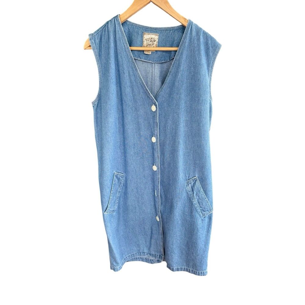 AMI Denim Sleeveless Button Front Dress Womens S Light Wash 90s Vintage Y2K